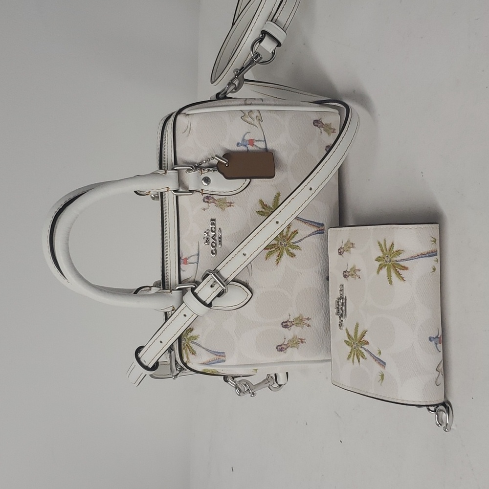 Coach CK164 Mini Rowan Crossbody + CJ730 Snap Wallet Signature With Hula Print